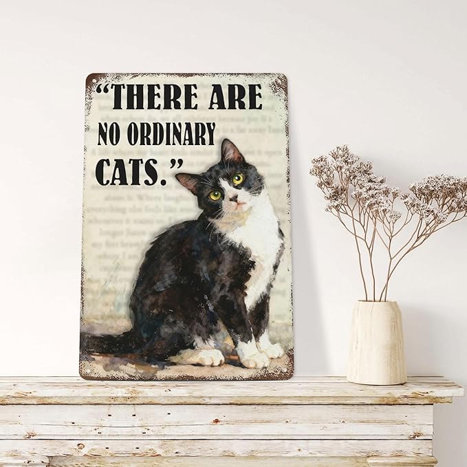 Funny Black Cat Tin Sign ‘There Are No Ordinary Cats’ Vintage Metal Wall Art 8x12 Inch Home Decor For Kitchen Bar Office For Cat Lovers Gift