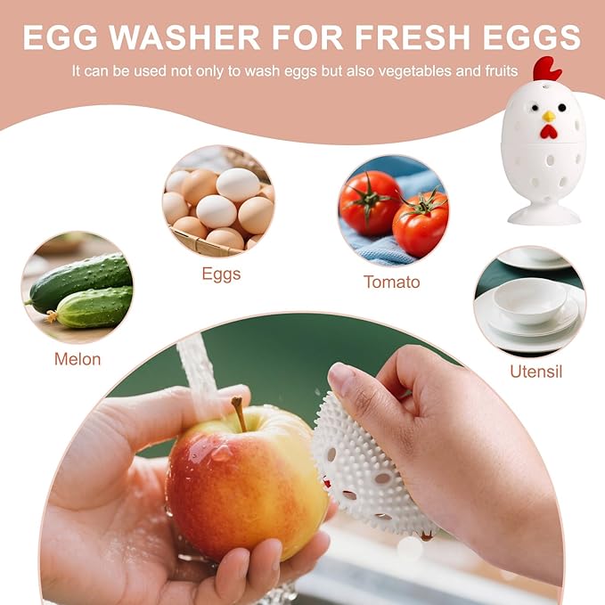 Silicone Egg Cleaner for Fresh Eggs, Vegetable and Fruit Scrubber Tool Reusable Cleaning Brush for Egg Washer (White)