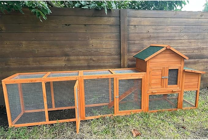 122" Large Chicken Coop Wooden Backyard Hen House - Indoor Outdoor Poultry Pet Hutch Garden Backyard Cage 2 Story Poultry Cage with Run, Chicken Nesting Box, Pull Out Trays and Anti-Slip Asphalt Ramp