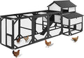 Large Chicken Coop with Run - Wooden Hen House with 6 Nesting Boxes and Removable Tray, 41.3ft² Poultry Pet Hutch Run Cage with Waterproof Asphalt Roof, fold Out House for 4-6 Chickens (White)