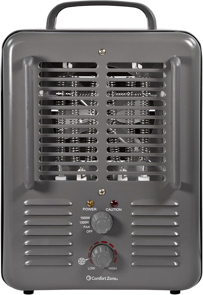Comfort Zone Milkhouse Style Utility Space Heater with Adjustable Thermostat, Electric, Portable, 3-Prong Plug, Overheat Protection, & Tip-Over Switch, Ideal for Garage or Workshop, 1,500W, CZ798GR3