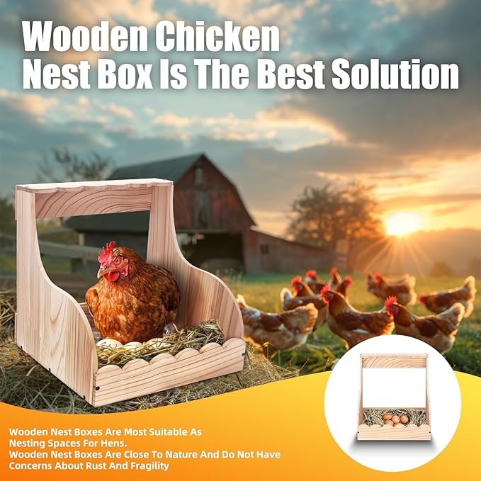 Wood Chicken Laying Eggs Boxes,Single Compartment Hens Nesting Box(13.75" L x 13" W x 14.5" H),Big Duty Laying Nest Box for Duck Birds Poultry, Easy Assembly
