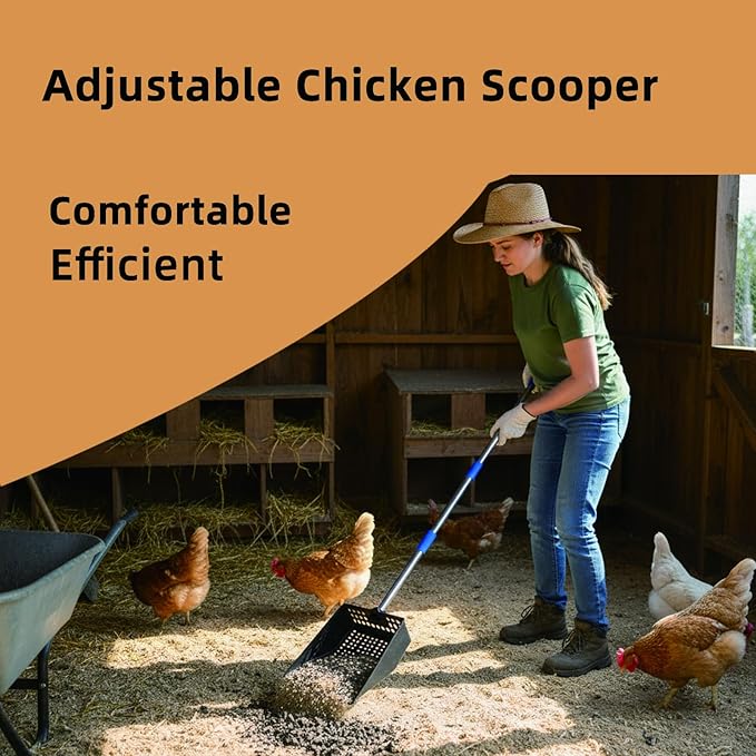 Chicken Poop Scooper,Big Sifting Shovel for Farm Chicken,Metal Chicken Scooper Cleaning, Chicken Coop Rake with Long Handle(40 1/2'').Litter Sifting Shovel.