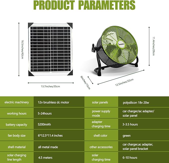 Battery Operated Fan, ,Can Running 5-24 Hours, Solar Fan Design For Shed, Home ，Outdoor,with USB Output For Emergency Situation Without Electric