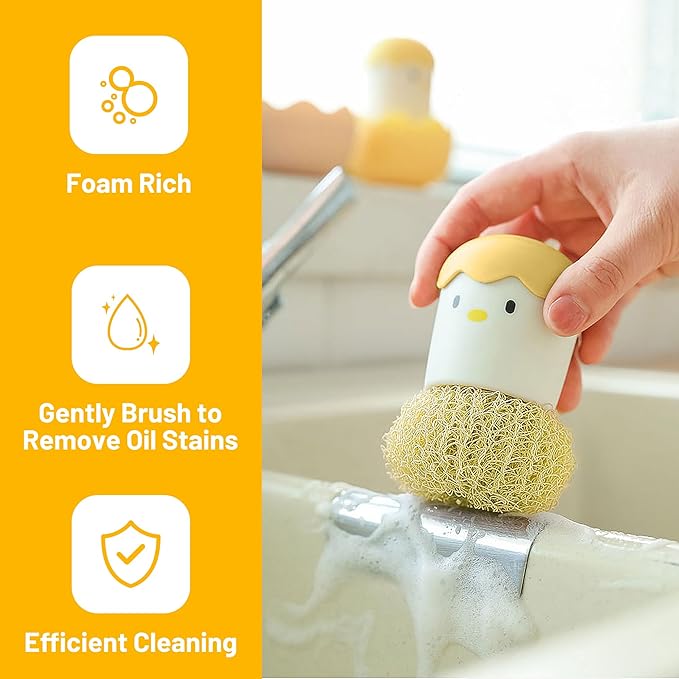 2Pcs Eggshell Chicken Shaped Cleaning Brush with Handle Detachable Fiber Cleaning Ball for Cleaning Kitchen