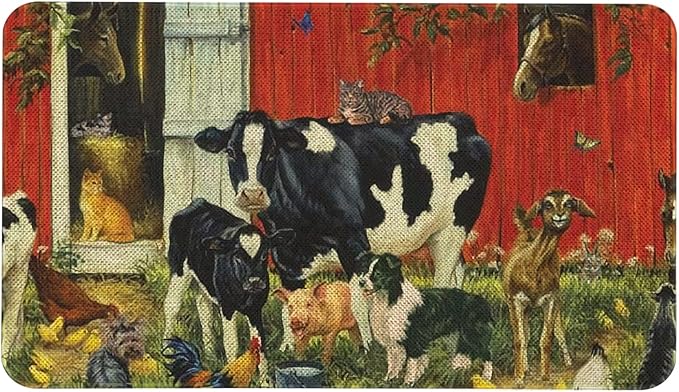 Roszwtit Farmhouse Kitchen Rugs and Mats, Farm Animal Door Mat, Seasonal Washable Non-Slip Floor Mats for Home Kitchen Decor 30x17 Inch