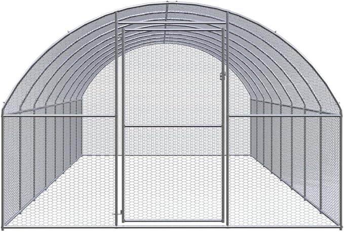 Large Metal Chicken Coop, Walk-in Poultry Cage with Galvanized Steel Frame, Durable Outdoor Run for Hens, Ducks, and Small Animals, 3x8x6.6 ft
