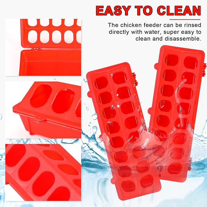 4 Plastic Flip Top Bird Small Poultry Feeder for Pigeon Chicken Small Poultry Feeder Duckling Quail Drinker No Mess No Waste Multihole Birds Feeding Dish Dispenser(Red)
