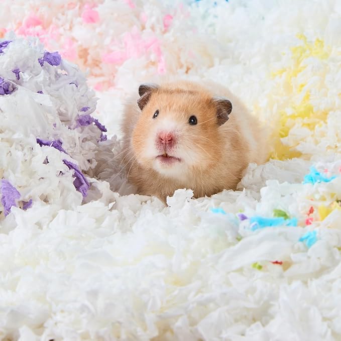 Dust-Free Soft Natural Paper Hamster Bedding with Odor Control, Strong Absorption, for Hamsters, Guinea Pig, Hedgehogs, Rabbits, Chinchilla, Rats, Mice, Small Animals, 80 Liters (White + Yellow)