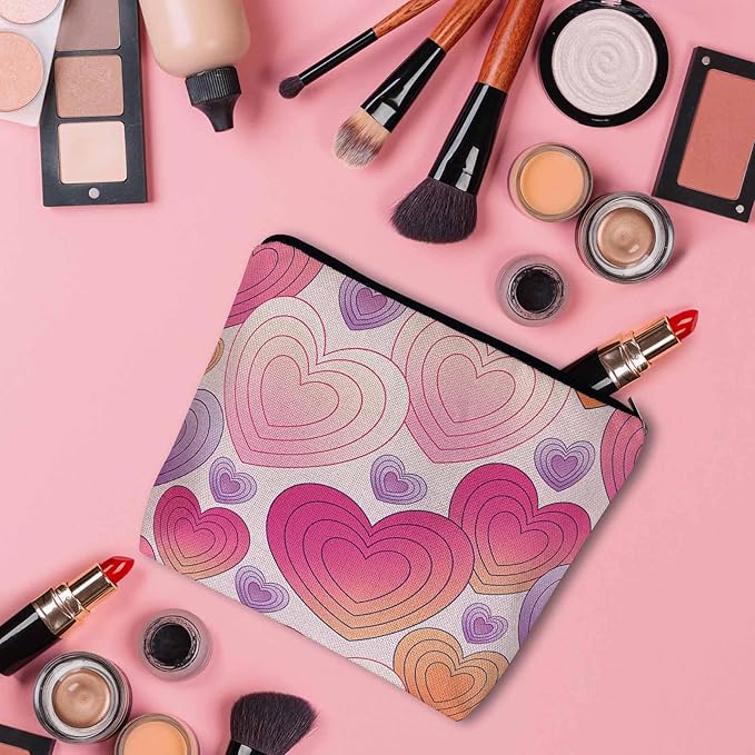 Hearts Cosmetic Travel Bag For Toiletries, Hippie Love Heart Pink Makeup Bag Toiletry Bags For Women, Flax Cosmetic Bags Make Up Bag Purse Toiletries Bag Birthday Gift