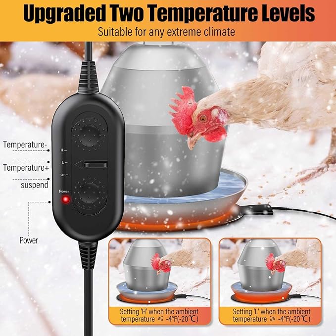 Chicken Water Heater for Winter, 11" Waterer Heated Base for 1-5 Gallon Metal Plastic Poultry Water, 110 Watt Heated Poultry Waterer with Thermostat for Chicken Duck Pigeon