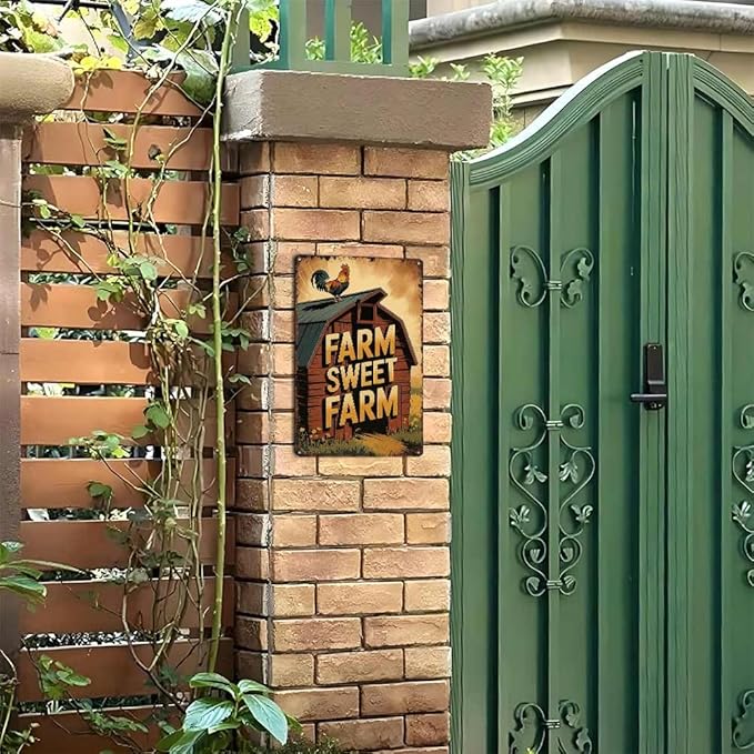 HSFHXY Rustic Farm Charm Motif - Farm Sweet Farm Motif 8x12 Inch Vintage Aluminum Metal Tin Signs-For Backyard Patio Porch Kitchen Living Room Wall Decor