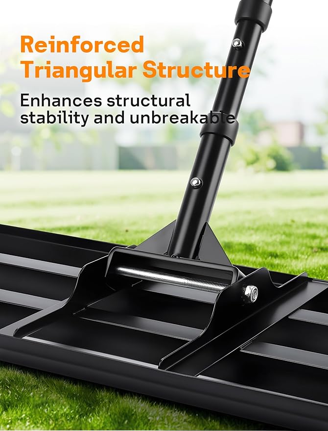Lawn Leveling Rake 30x10 inch, Heavy Duty Lawn Leveler Tool with 78" Adjustable Handle, Curved Edge & Anti-Fracture Connectors Level Soil or Dirt Ground Surfaces for Backyard, Grass, Golf Course, Farm