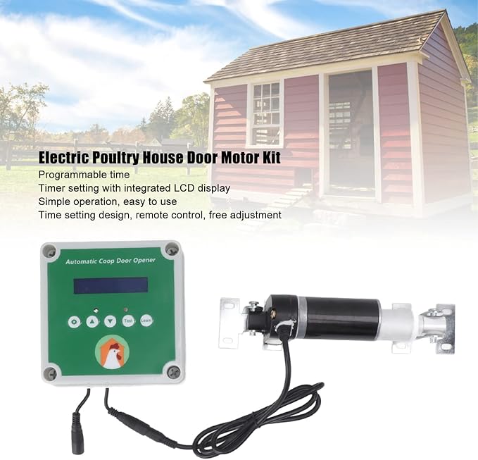 Automatic Chicken Coop Door Opener, Electric Poultry Swing Door Opener Accessories with Timer and Light Sensor, Linear Actuators Electric Poultry House Door Motor Kit 100 to 240V (US Plug)