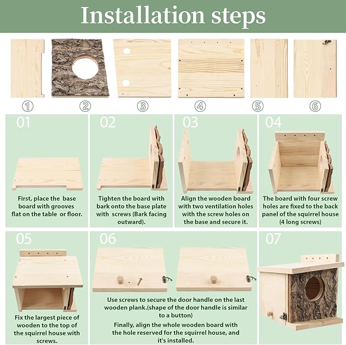 Squirrel Nesting Box - Easy Assembly Squirrel Houses for Outside Nesting, Wooden Nesting Box for Squirrels,Chipmunk,Bird and Small Animals