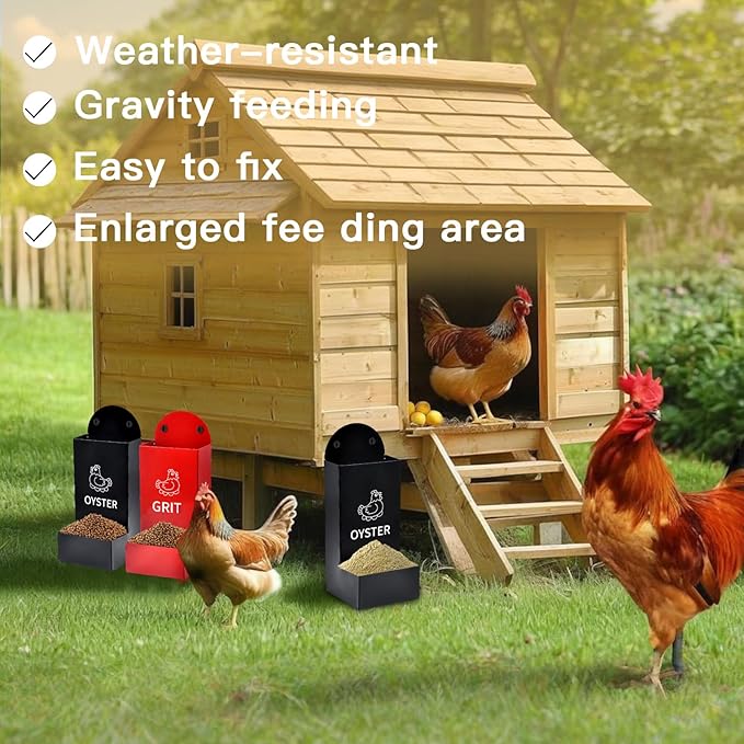 2 Pack Chicken Oyster Shell Feeder and Grit Device, Corner Chicken Feeder, Coop Accessories, Suitable for Hens and Chicks (Black+Red)