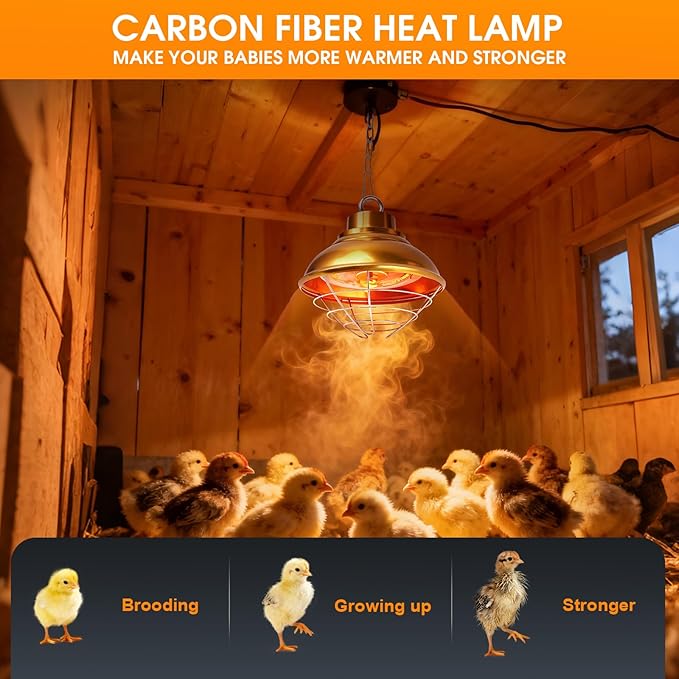 Chicken Heat Lamp,350W Chicken Coop Heater with Carbon Fiber Bulb, Two-Temperature Adjustable and 5.2FT Thickened Power Cord,Winter Hanging Heat Lamp for Chicks,Pets and Poultry