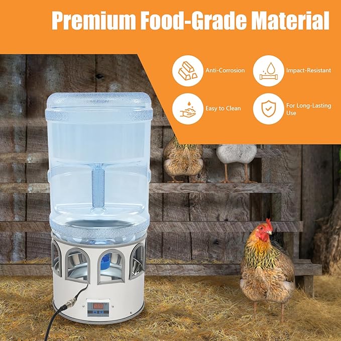 Chicken Water Heater, Heated Water Bowl for Chickens, Chicken Water Heater with 5 Gallon Bucket, All-Season Heated Poultry Waterer for Chickens and Ducks