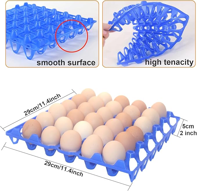 8 Packs Large Plastic Egg Tray 30-Grid Egg Crates Stackable Egg Cartons Reusable Egg Holder Big Egg Container for Home Chicken Farmers