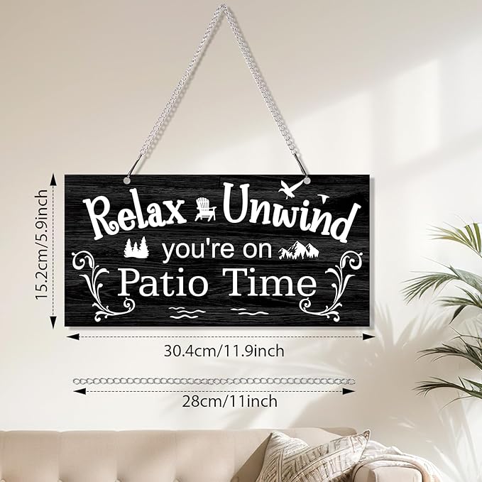 Hotop Patio Decor Patio Sign Decorations Outdoor Metal Porch Wall Decor Rustic Farmhouse Wall Art for Backyard Porch Balcony Gazebo Accessories(12 x 6",Black)