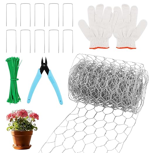 Floral Chicken Wire for Craft, 4 x 118 Inch Lightweight Mesh Netting with Plier,Gloves,Ties, 2mm Thickness Chicken Wire Fence Netting for Garden Poultry, Protect Plant, DIY Craft