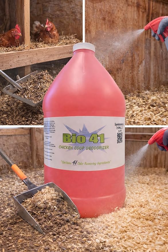 Chicken Coop Deodorizer – All Natural Ingredients for Ammonia Control and Odor Eliminator for Poultry – Works in Coops, Brooders, Next Boxes, Waste Areas, Roosting Area and Bedding – One Gallon