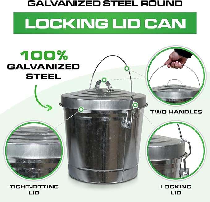 Plexon 8.8 Lb Poultry Feeder Stainless Steel Hanging Chicken Feeder no Waste Food-Grade with 6 Gallon Galvanized Storage Bucket with Locking Lid for Bird Seed Chicken Feed, Bundle
