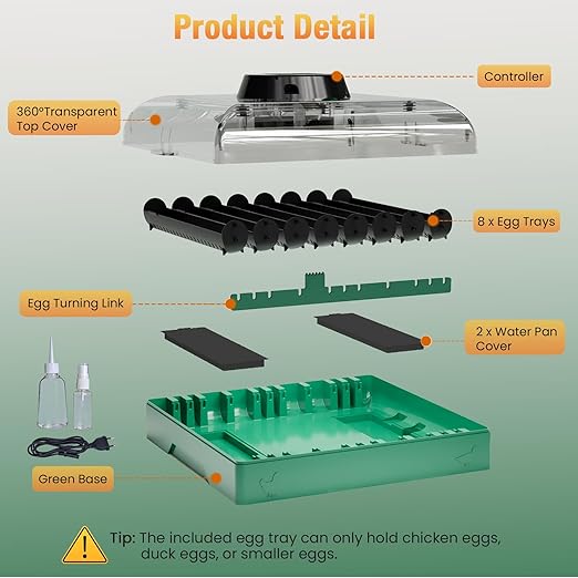 Egg Incubator for Chicken Eggs, 72 Egg Large Capacity with Automatic Egg Turner and Humidity Control, Egg Hatching Incubator for Chicken, Quail, Duck & Geese with Built-in Candler for Farm & Classroom