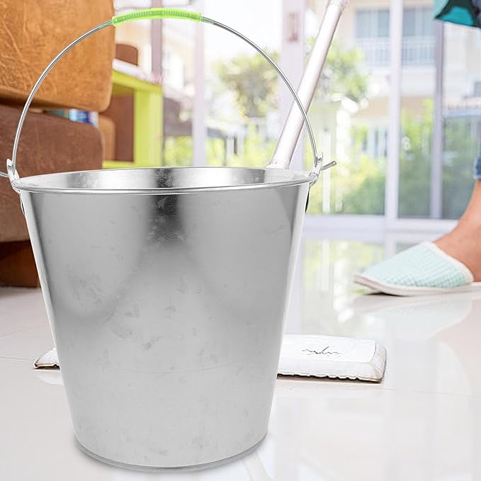 ABOOFAN Metal Water Bucket 8l Thick Metal Container with Handle Heavy Duty Water Carrying Pail for Farm Outdoor Cleaning and Home Use