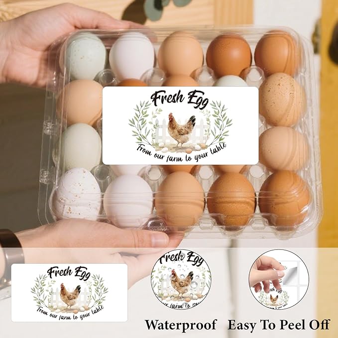 60Pcs 2" x 4" Fresh Egg Labels Self Adhesive from Our Farm to Your Table Chicken Fresh Egg Farm Stickers Packaging Tags for Box Containers Business Farmhouse Market Shop Supplies