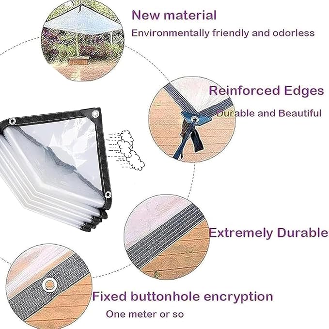 Clear Vinyl Tarps with Grommets 5 x 7FT Heavy-Duty Waterproof Covers for Garden Protection, Patio Enclosures, Greenhouse Applications Chicken Coop & Outdoor Plant Protection