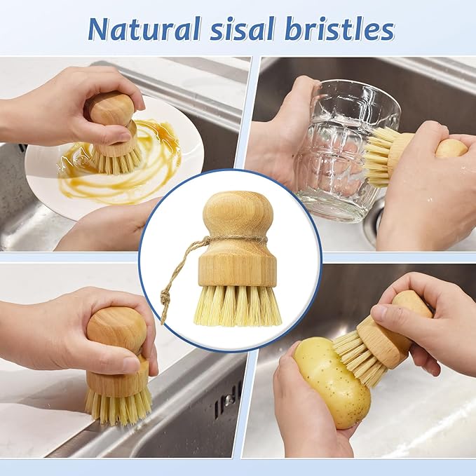 Silicone Egg Brush Cleaner,Multipurpose Fresh Eggs Fruit and Vegetable Rotating Scrubber Tool,and Sisal Wooden Brush with Ceramics Holder Reusable Cleaning Tools for Cleaning Eggs&Vegetables, Pans