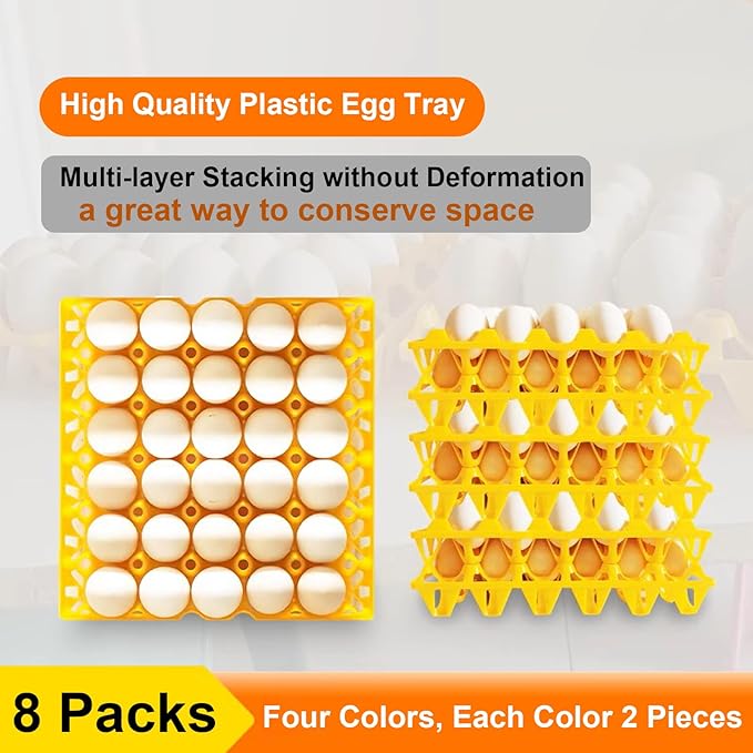 8 Packs Large Plastic Egg Tray 30-Grid Egg Crates Stackable Egg Cartons Reusable Egg Holder Big Egg Container for Home Chicken Farmers