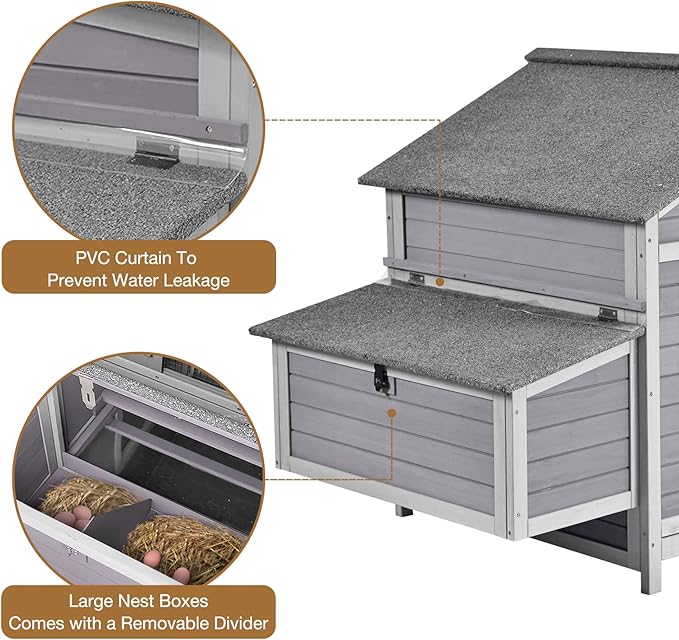 GUTINNEEN Chicken Coop Outdoor Hen House Duck Coop Rabbit Hutch Wooden Poultry Cage with 3 Perches,2 Sides Large Nesting Boxes