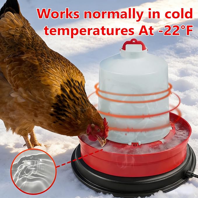 Poultry Water Heater Base for Winter, for Plastic/Metal Poultry Waterer, 14inch Thermostatically Controlled Heated Waterer for Chickens 80W,Chicken Coop Accessories
