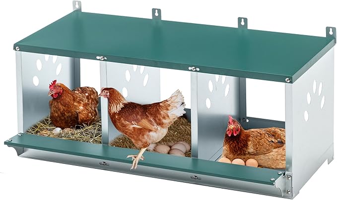 Nesting Boxes for Chickens Laying Eggs,Metal Chicken Nesting Box with 3 Compartment Nesting Box,Wall Mountable Poultry Nesting Boxes W/Ventilation Holes,Easy Assembly,for Chicken,Hens,Metal