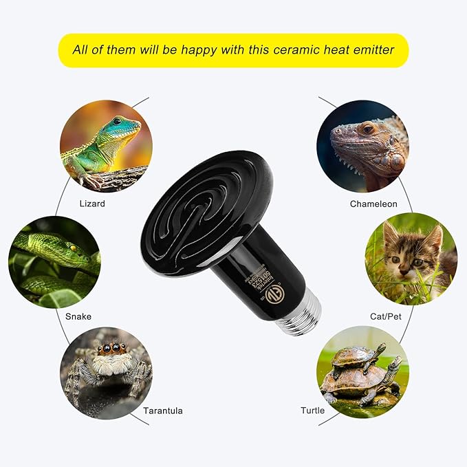 50W Ceramic Heat Emitter Che Bulb Reptile Heat Lamp No Light Emitted Pet Brooder Coop Heater Heat Bulb Black-2 Pack