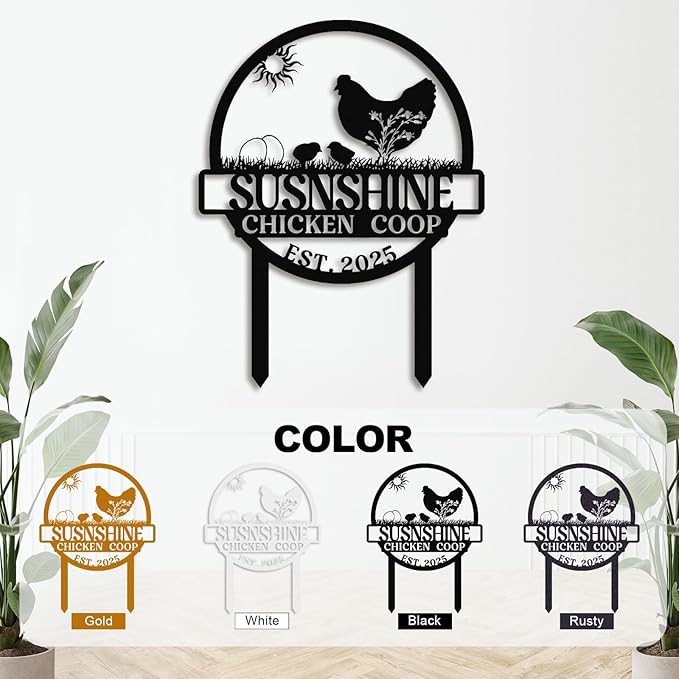 Personalized Chicken Coop Sign – Custom Metal Name Farm Sign, Outdoor Hen House Décor, Rustic Garden Lawn Plaque, Customizable Chicken Farm Sign with Name & Established Date, Unique Gift