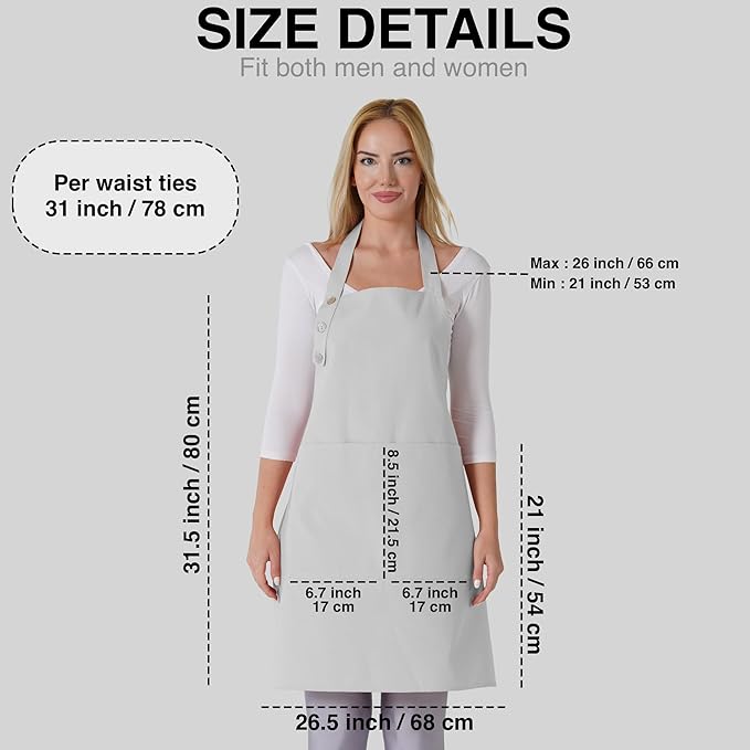 TOSHE Kitchen Apron Waterdrop Resistant Cotton Apron with adjustable Aprons for Women with Pockets 10 Color option Cooking Silver Apron (Silver)