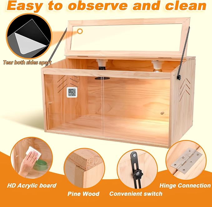Chick Brooder Box,Brooder Box for Chicks,24" Lx16 Wx15 H, Ducks,Chicken Coop,Quail Cage,Quail coop,2 Washable Liners，Adjustable Temperature Control
