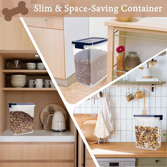 5 - 8 Lbs Dog Food Storage Container with Scoop - Airtight Cat Food Container - Buckle-Lock Pet Food Container for Dog, Cat, Bird Seed, Chicken, Dry Food Storage Bin Container for Rice, Cereal, Flour