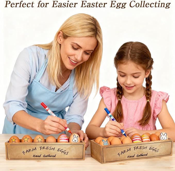 3 Pcs Farm Wooden Eggs Crate with Handle Natural Color Stackable Wooden Crates Rustic Storage Box for 36 Fresh Eggs Farm and Kitchen