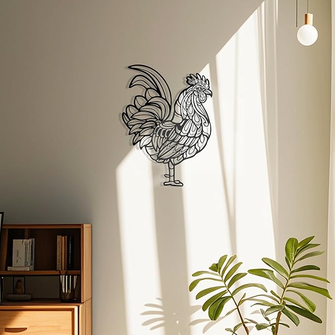Rajukit Rooster Kitchen Decor - Chicken Decor & Premium Metal Rooster Wall Decor Durable Metal Chicken Gift for Christmas Thanksgiving Housewarming - (14.5"x10.8")