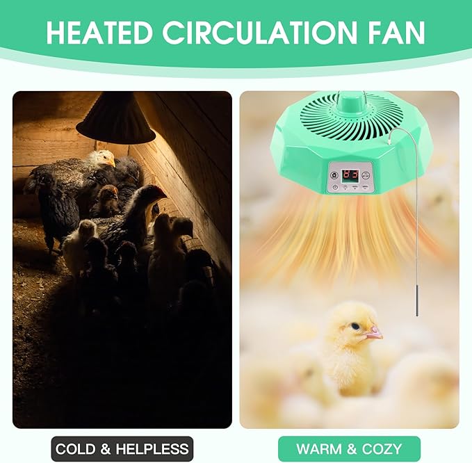 Chicken Coop Heater for Winter Chicken Coop Heater Inside Coop with Circulation Fan Power Adjustable Digital Display Chicken Brooder Lamp Warmer with Remote Control Poultry Heating Fan