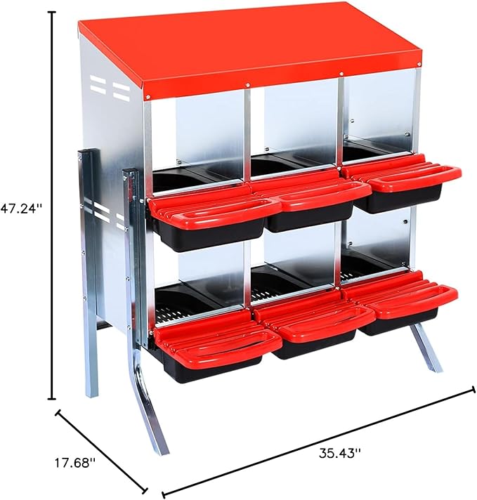 Chicken Nesting Box, 6 Compartment Roll Away Nesting Box for Eggs, Chicken Laying Box with Egg Collection, Cleanable Pull Out Hen Roosting Boxes ﻿