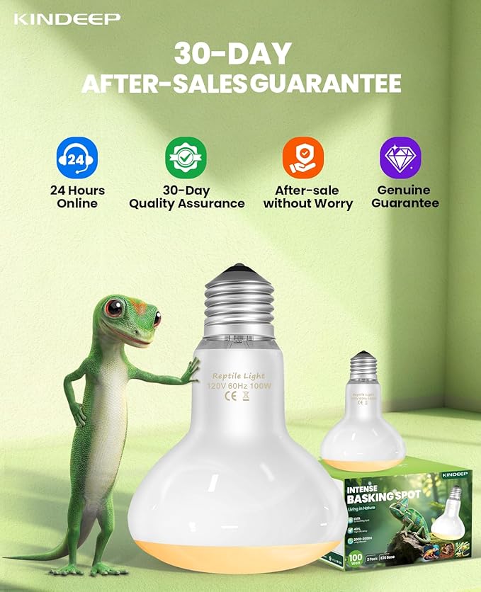KINDEEP Reptile Basking Light Bulb: 100W Reptile Heat Lamp 2 Pack UVA Daylight Basking Bulb for Amphibian Bearded Dragon Lizard Tortoise Turtle Snake Chicken Pets Heating