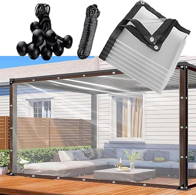Clear Tarp Waterproof Heavy Duty Plastic Tarps,Vinyl Transparent Tarpaulin with Grommets,for Patio Transparent Lonas Greenhouse Chicken Coop Covers for Winter,9x24 FT