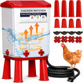 Heated Chicken Waterer, 11L Winter Chicken Water Heater Bucket with 4 Nipple Drinkers, Anti-Freezing, Winter and Summer Dual-use, Automatic Heated Poultry Drinker for Coop (Red)