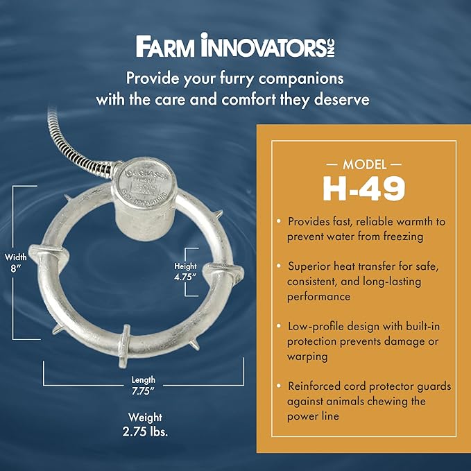Farm Innovators Bucket De-Icer for up to 5 Gallon Bucket - 250W Water Deicer- Ice Chaser Cast Aluminum Design for Plastic or Metal Water Container