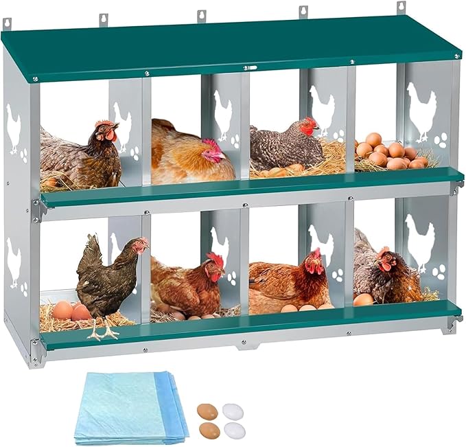 Chicken Nesting Boxes for Chicken Coop, Wall-Mountable Chicken Laying Boxes Easy Egg Collection with Ventilated Design, Weatherproof Galvanized Steel Metal Roosting Boxes